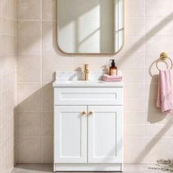 24 inch vanity cabinet with marble countertop