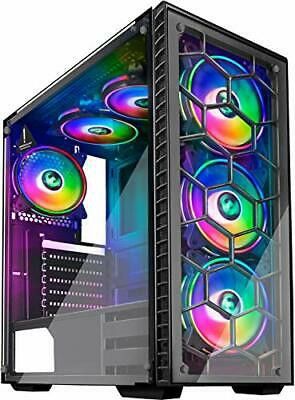 case gaming computer fans led atx rgb tower mid tempered translucent panels usb glass d6 window airflow management port cable