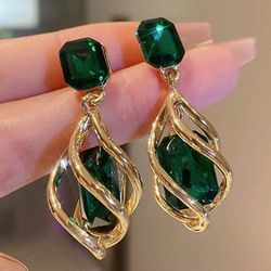 Geometric Green Gemstone & Diamond Drop Earrings For Women
Yellow Gold/one-size