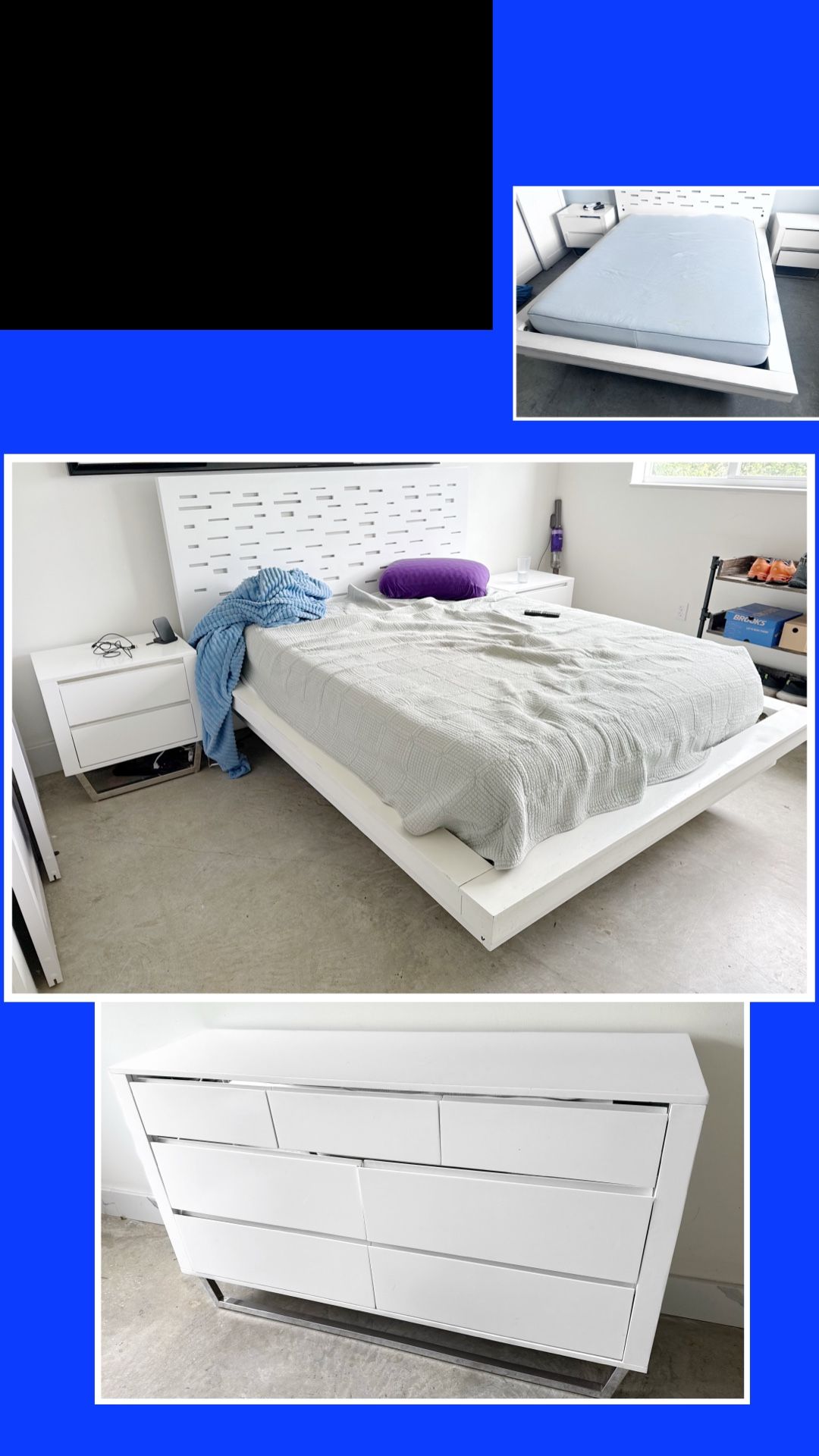 White Modern 5 Pice Platform Bedrooms Set