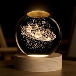 3D Solar System Crystal Ball, 2.4inch Universe Gifts Decorative Quartz Glass Ball, Space Laser Engraved Model Astronomy Decor, Paperweight Physics Dis