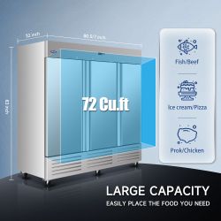 ORIKOOL 81 Commercial Freezer 72 Cu.ft with 2 Solid Door Reach-In Freezers Stainless Steel ETL Approved Upright Freeze Storage