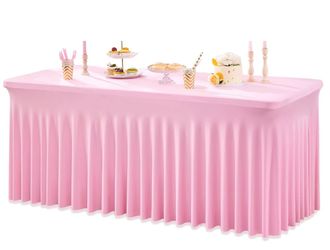 Pink Spandex Tablecloths for 6 Foot Rectangle Tables, Stretch Table Cloths 6FT Pink Fitted Table Cover Desk Skirt for Wedding Birthday Party Baby Show