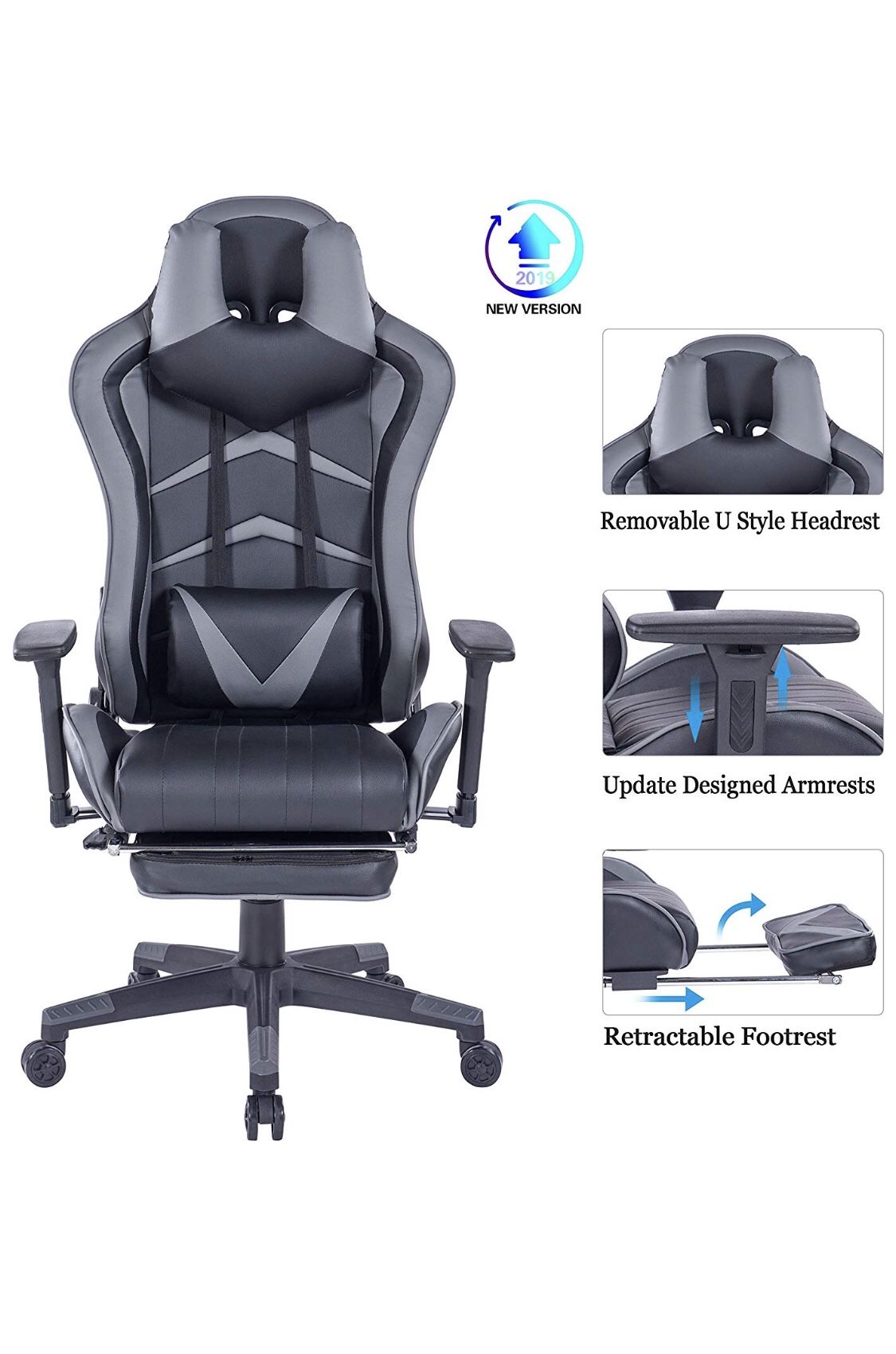 HEALGEN Gaming Chair with U Headrest and Retractable Footrest,Racing Style PC Computer E-Sport Chair,High Back Ergonomic PU Leather Office Desk Chair