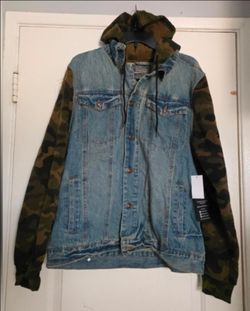 Men's Denim Jacket Large Army Camouflage Trucker