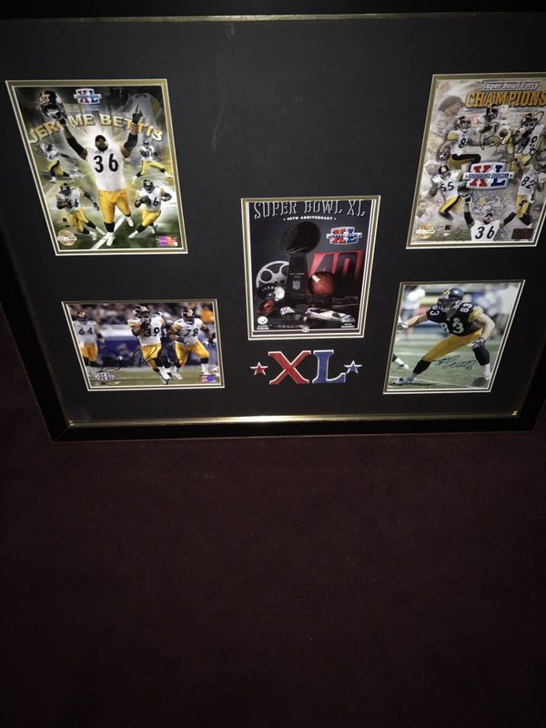 Framed In Gold and Black & Double Matted, A True Steelers Collectible Piece---Super Bowl 40 Collage, the Bus' Super Bowl, signed by Coach Bill Cowher