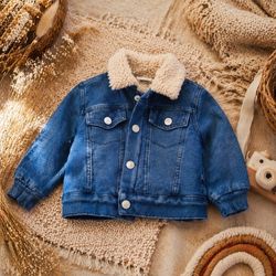 Baby Infant Blue Denim Sherpa Jacket - Cozy Lined Coat Boys Girls 6-9 Months
