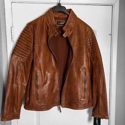 Men's Leather Biker Jacket Large
