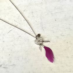 Silver Tone BFF Heart Feather Charm Necklace 
