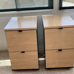 Pair Of Light wood Color 2 Drawer Filing Cabinets 