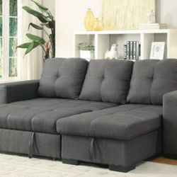 Gray Sectional Sofa With Pullout (Free Delivery)