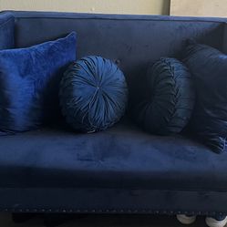 Blue Velvet Small Couch Accent Couch