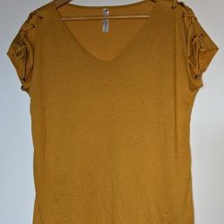 Lace Up Shoulder T-shirt Blouse Tunic Soft Short Sleeve V-neck