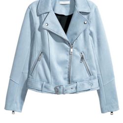 H&M Light blue Faux Suede Biker Jacket