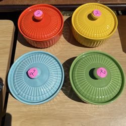 Set of 4 colorful condiment jars