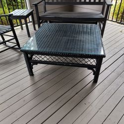 Glasstop Coffee and Side Table, wicker base