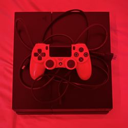 Black Original PS4 + Red PS4 Controller 