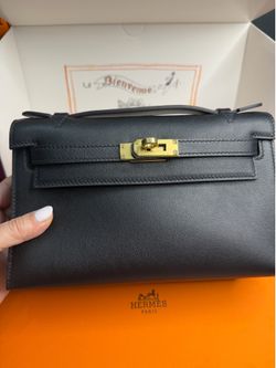 Hermes Swift Kelly Pochette Clutch Black GHW