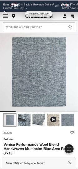 Crate and Barrel Venice Performance Wool Blend Handwoven Multicolor Blue Area Rug 8'x10'