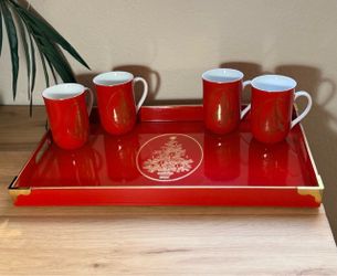 Vintage Otagiri Japan Christmas Tray & 4 Mug Set