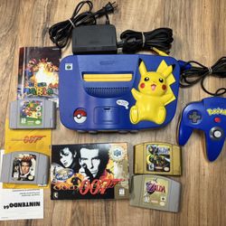 Nintendo 64 Pikachu N64 System W/ Games Zelda’s Goldeneye 007 Super Mario Complete Game
