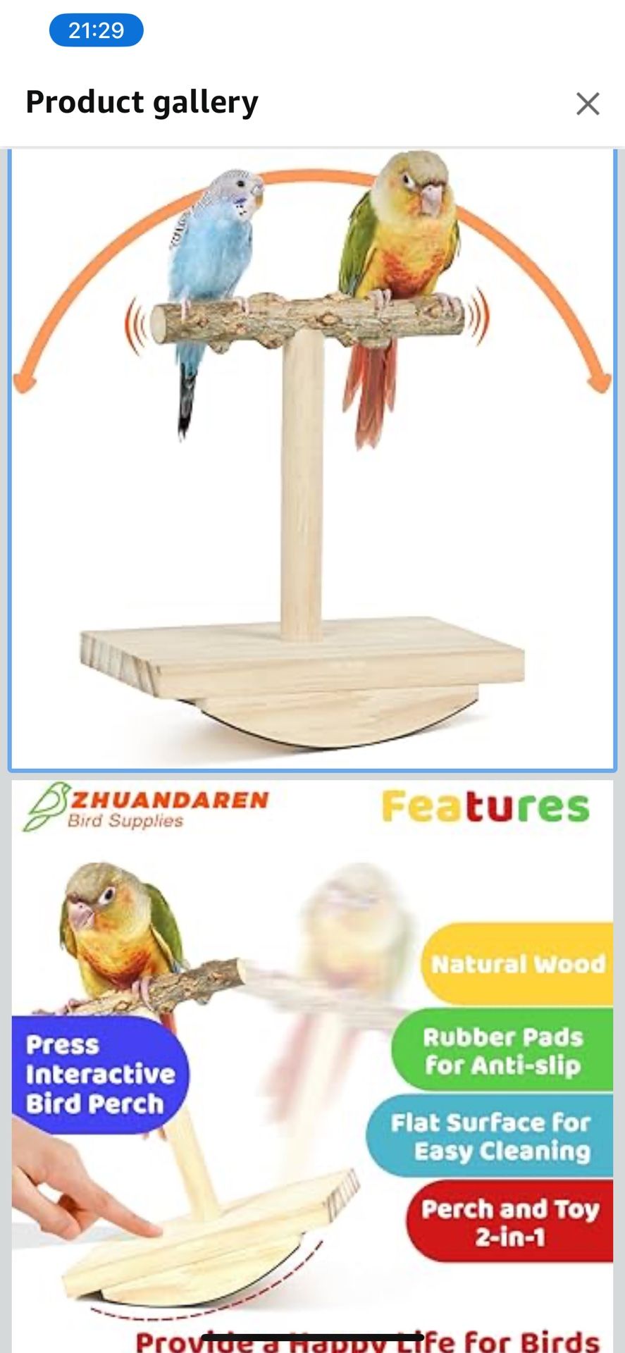 Bird Perch Budgie Toy Interactive Spinning Parakeet Perch, Wooden Swing Parrot Perch Stand Enrichment Bird Supplies for Cockatiel, Budgie, Conure, Lov