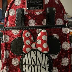 DISNEY PARKS MINNIE MOUSE SEQUIN POLKA DOT LOUNGEFLY MINI BACKPACK