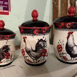 Cracker Barrel, Vintage Farmhouse, Rooster Canister Set Of Three