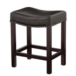 24 in. Dark Brown Cushioned Curved Nailhead Counter Stool 