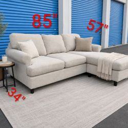 Light Beige Reversible Sectional Couch Sofa