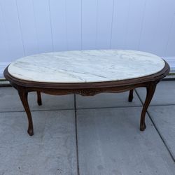  Vintage Wood Carved Marble Top Coffee Table