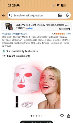 New Red Light Therapy Mask, 4 Modes Portable Red Light Therapy for Face, 2000mAh Rechargeable Remote, Blue, Orange, 850NM Infrared & Red Light Mask, 4