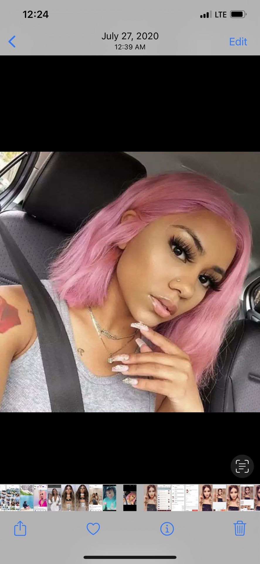 100% Human Hair 16” Pink Bob Lace Front Wig 