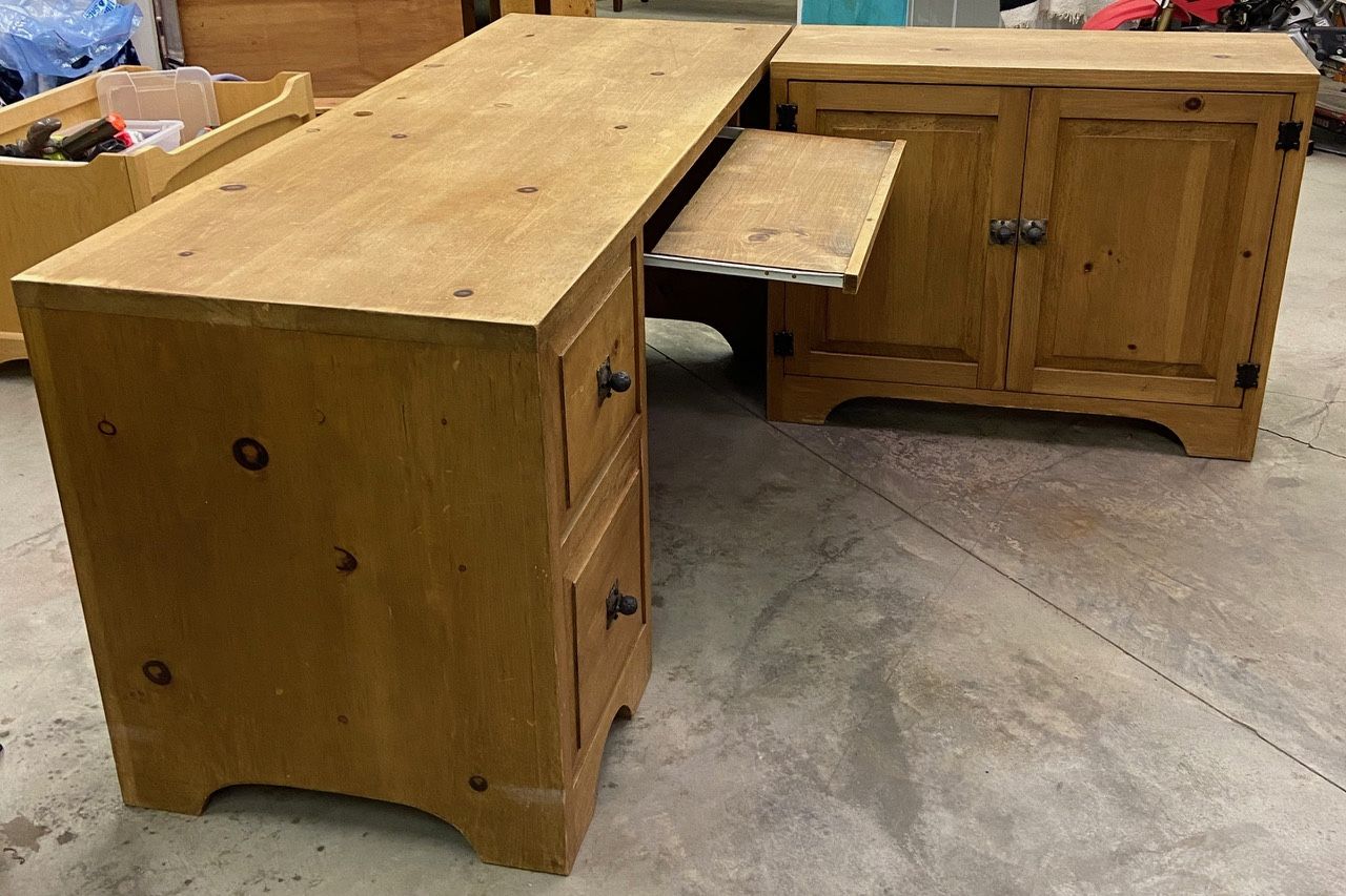 Wood Desk & Cabinet