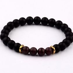 Cats eye and smooth lava rock stretch bracelet