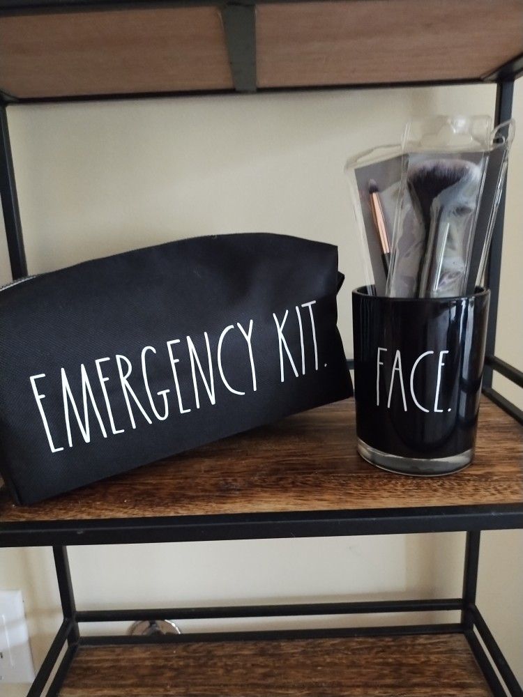 Rae Dunn Makeup Bag And Brushes Holder