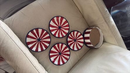 Red and White Striped Ceramic Plates Set
