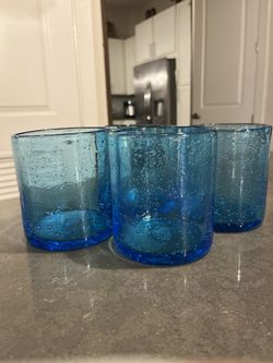 Blue Bubble Glass Cups
