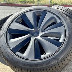 FREE INSTALL (4) 2025 Tesla Model S 19" Tempest OEM Wheels Rims TIRES PIRELLI 95% TREAD TPMS