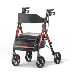 Foldable Rollator Walkers with Seat for Seniors, 350 lb Capacity, 8'' Big Wheels, 6-Position Height, Premium Hybrid Rolling Walker - Aluminum and Carb