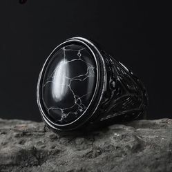 High Quality Stainless Steel Black Stone Ring 