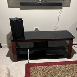  Black Glass Top & Brown TV Stand – $150 OBO