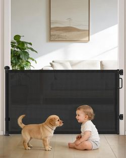 Retractable Baby Gate 58in Extra Wide Black