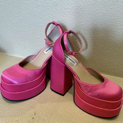 Pink  Satin Double Platform Heels