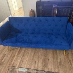 New, very comfortable blue velvet futon