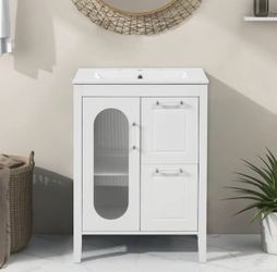 NEW White 18 in. W x 24 in. D x 33 in. H 1-Sink Bath Vanity with White ceramics Top