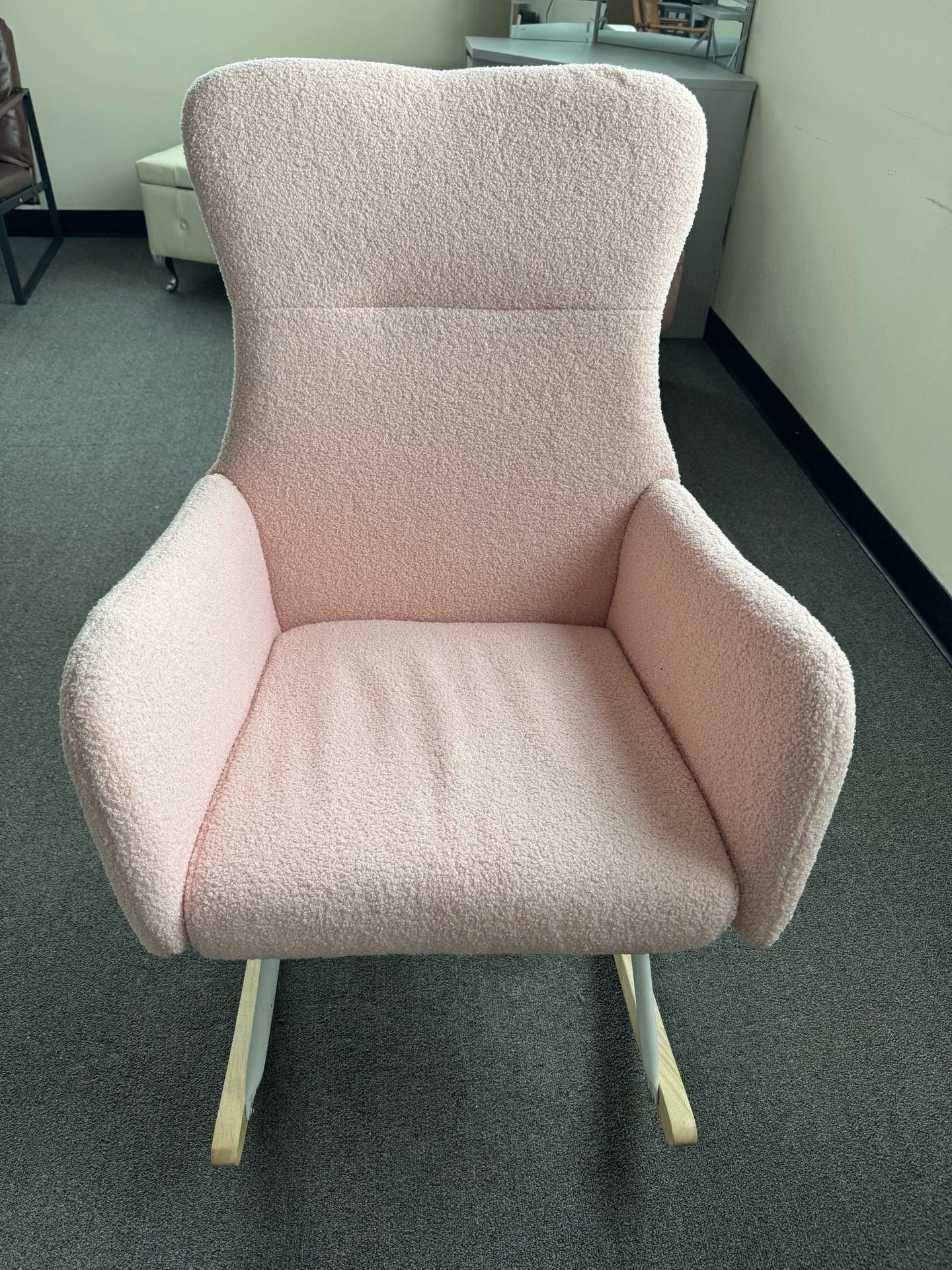 Nursery Rocking Chair, Teddy Upholstered Glider Rocker Rocking Accent Chair Padded Seat with High Backrest, Armchair Comfy Side Chair Accent Chair for