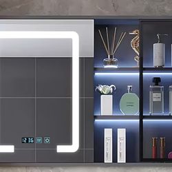 Bathroom mirror with storage and lights