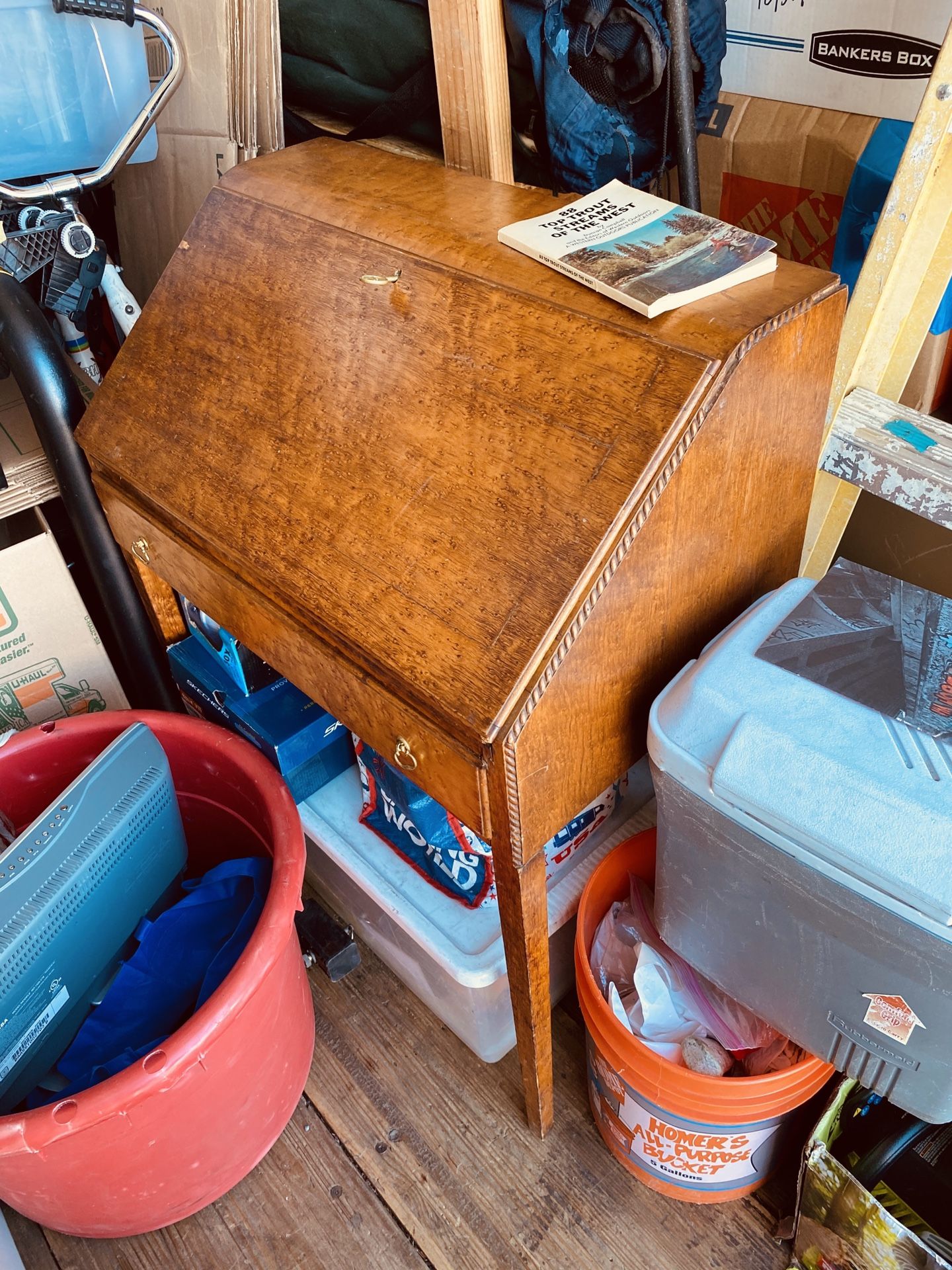 Antique desk / birds eye maple wood (Or best offer) must sell soon