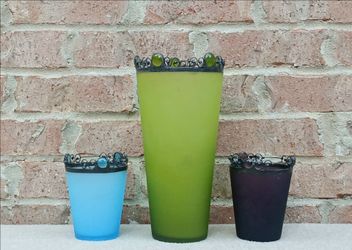 Vintage Yasemin Celep Silkcut Glaskunst Frosted Glass Vases